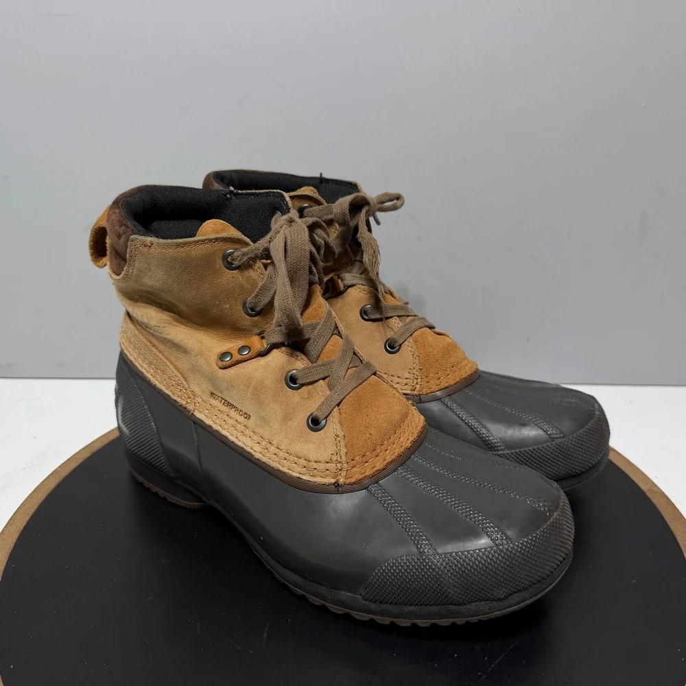 Sorel Cheyanne Lace Duck Boots Men Size‎ 9 Waterproof Leather Tan Brown Gorpcore